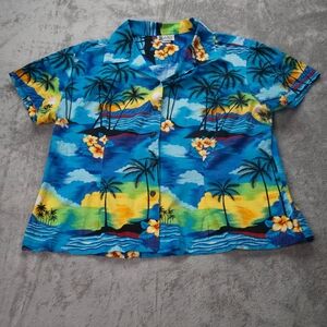 Aloha Republic Hawaiian Senset Blue Cotton Mens Extra Large Short Sleeve Shirt